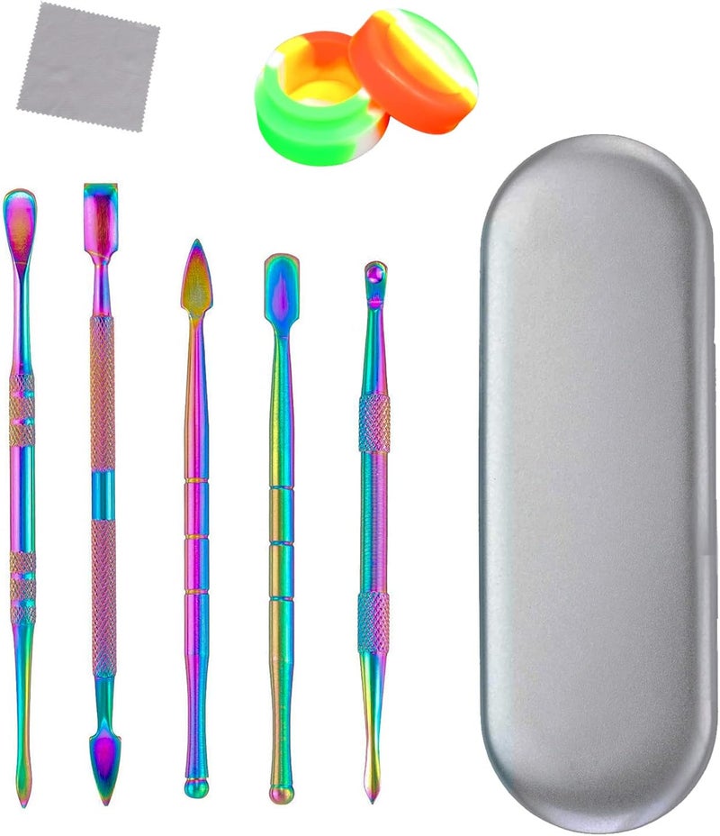 Plavision Carving Tools for Wax Wood: 7 Pcs Rainbow Stainless Steel Double-Sized Sculpting Clay Tools Kits with Silicone Container for Kids Wood, Wax, Jewelry, Clay, Pottery (A) - Image 2